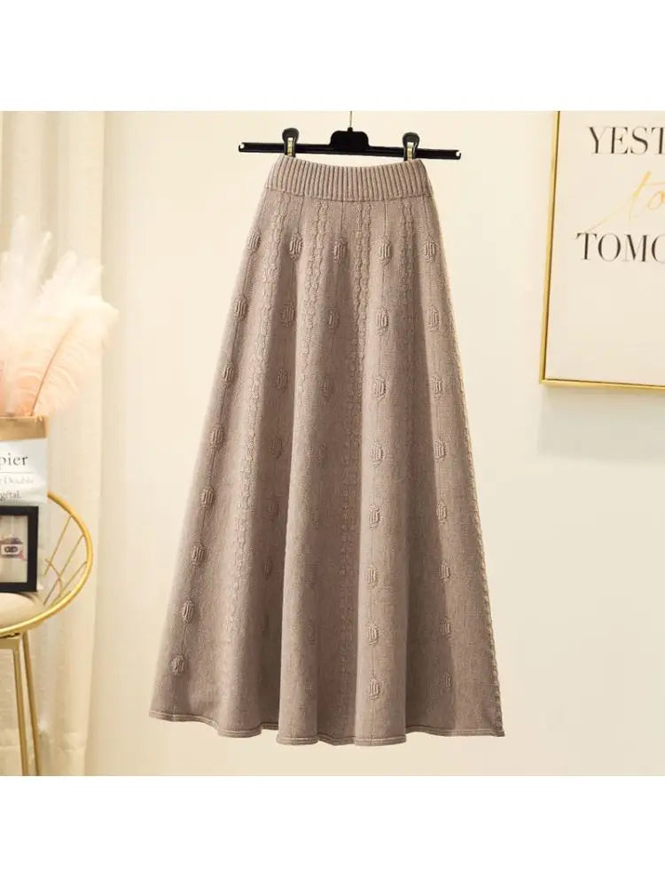 High Waist Knitted Midi Skirt – Women’s Sweater Matching Large Flounce A-Line Umbrella Skirt | Spring, Autumn & Winter