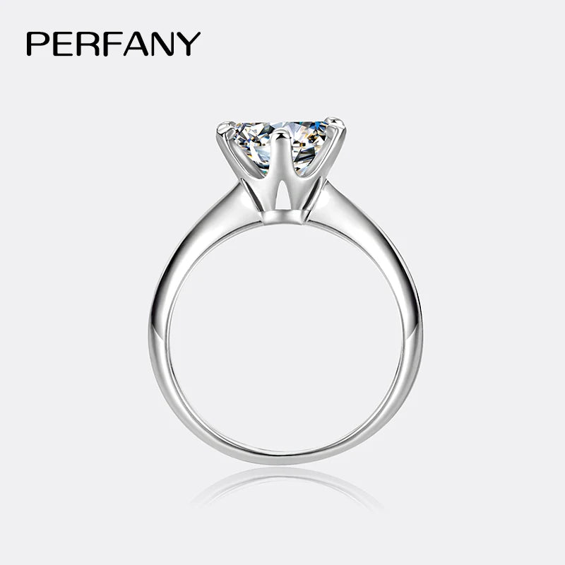 PERFANY 1–5CT Moissanite Ring for Women | S925 Pure Silver Six-Claw GRA Certified