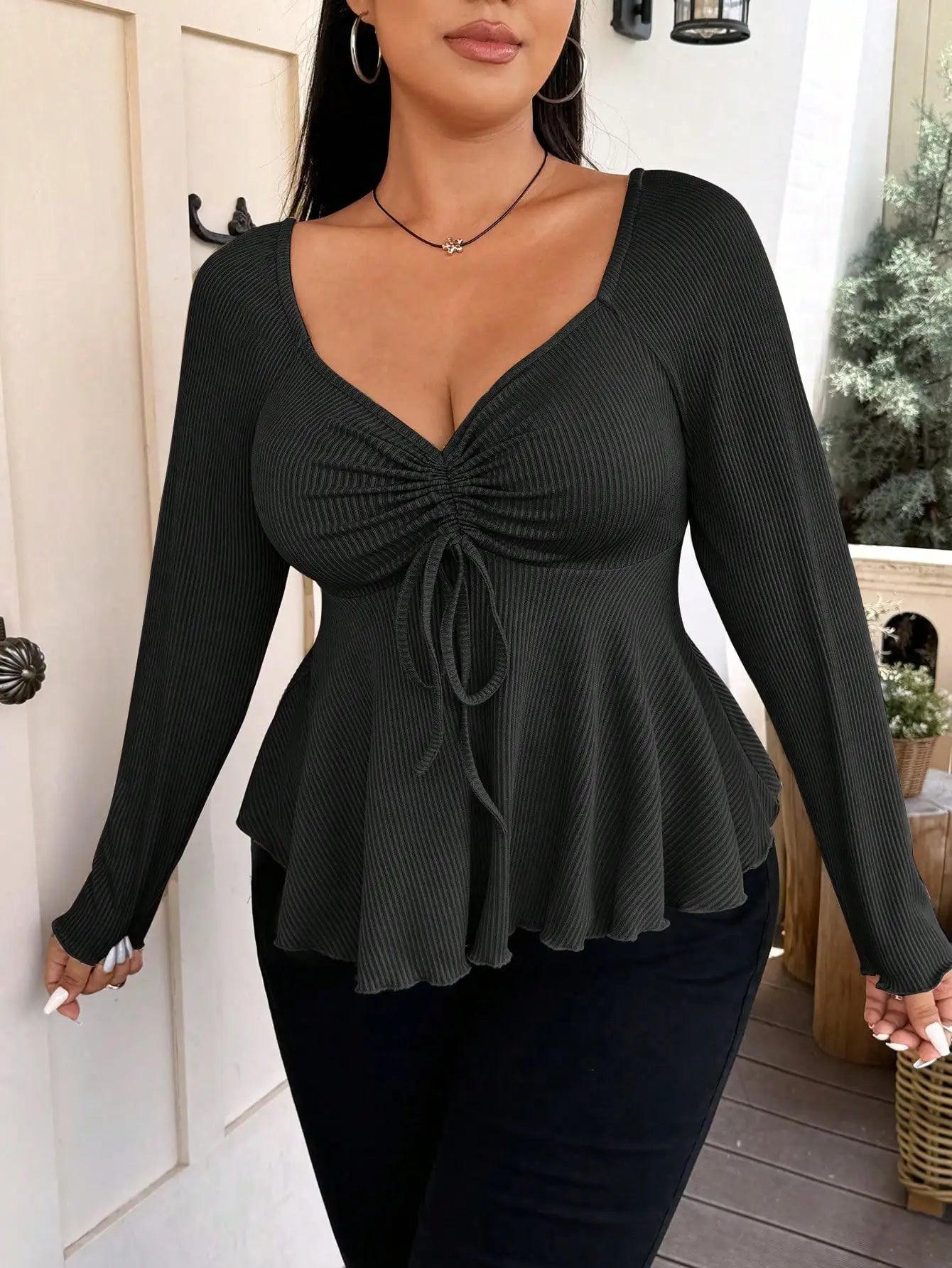 Elegant Plus Size Women’s Autumn & Winter T-Shirt – Solid Color Warm Fashion Top 🍂✨