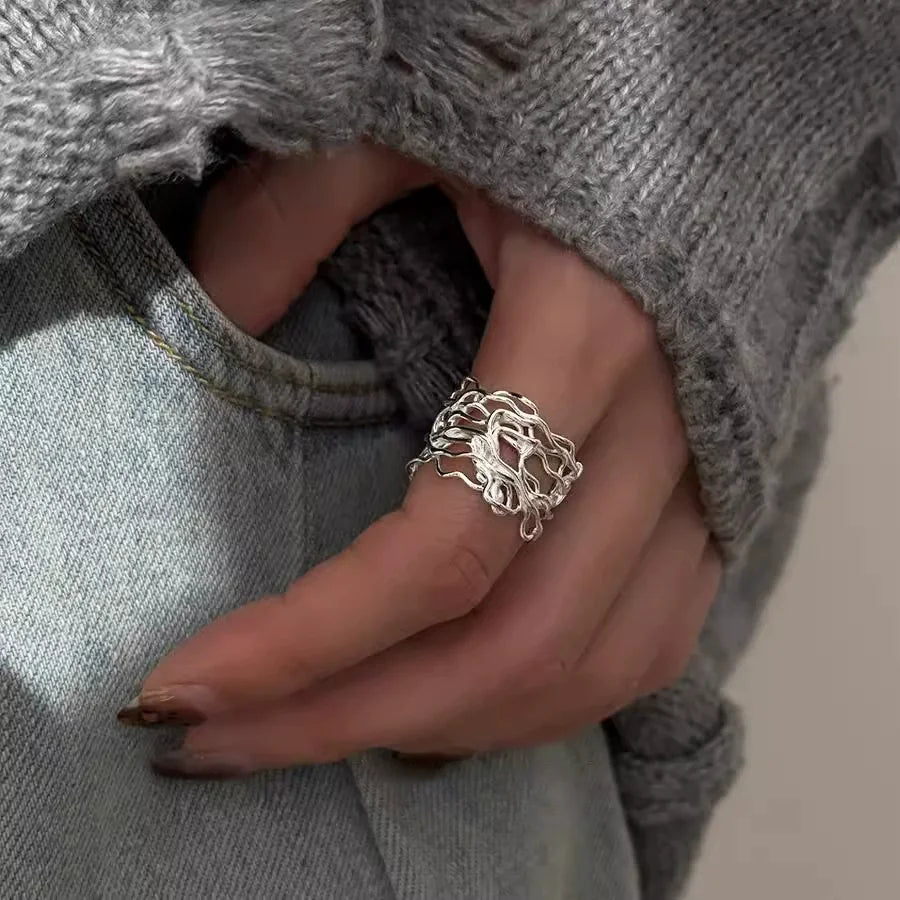 VENTFILLE 925 Sterling Silver Irregular Geometry Ring – Women’s Minimalist Jewelry Gift