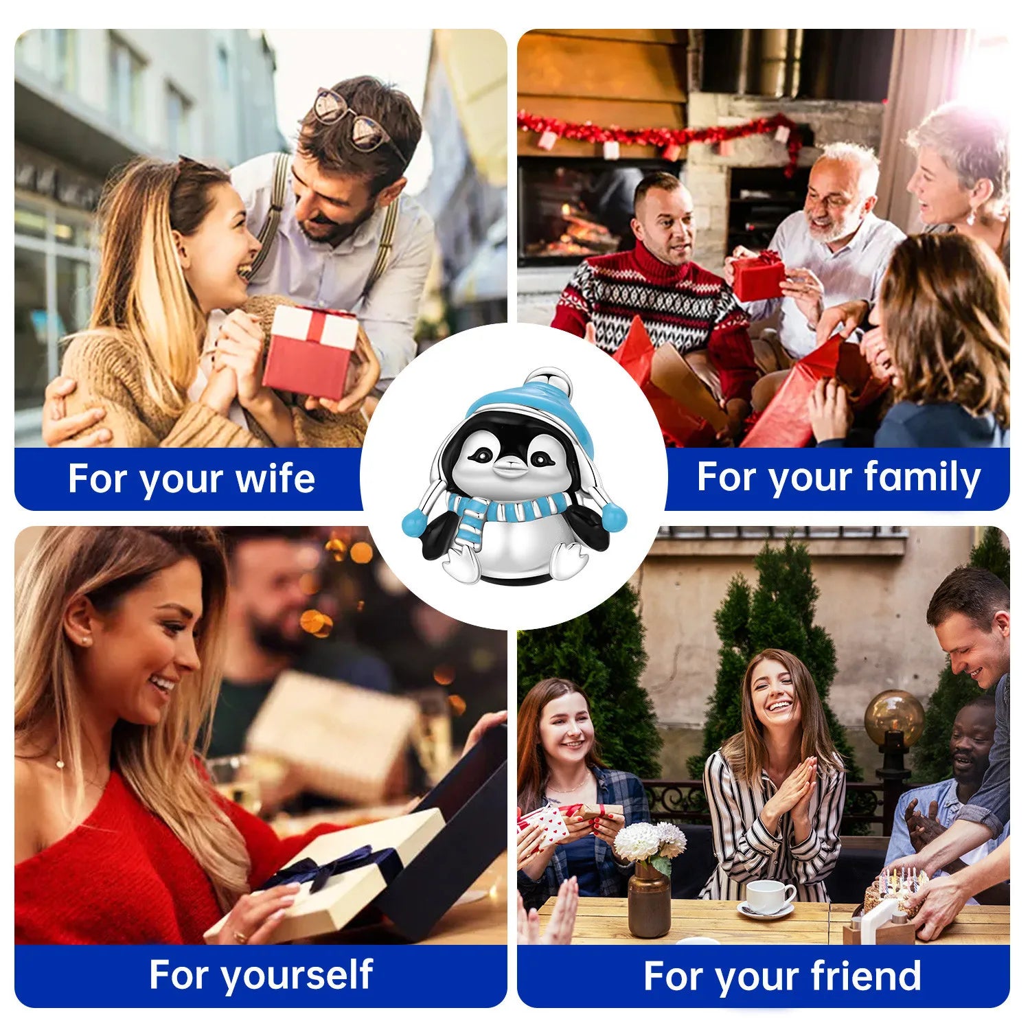 PANPOKI 925 Sterling Silver Blue Hat Penguin Beads | Animal Charms for Original Bracelet DIY Jewelry & Trendy Party Gifts