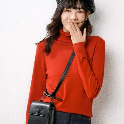 Women’s Autumn Winter Turtleneck Sweater – Slim Fit Korean Fashion Long Sleeve Pullover Knitwear ❄️🌿