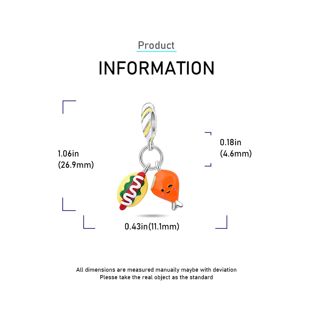 2025 New 925 Sterling Silver Coffee, Cake, Fruit & Burger Charms | Fit Pandora Bracelet & Necklace DIY Jewelry