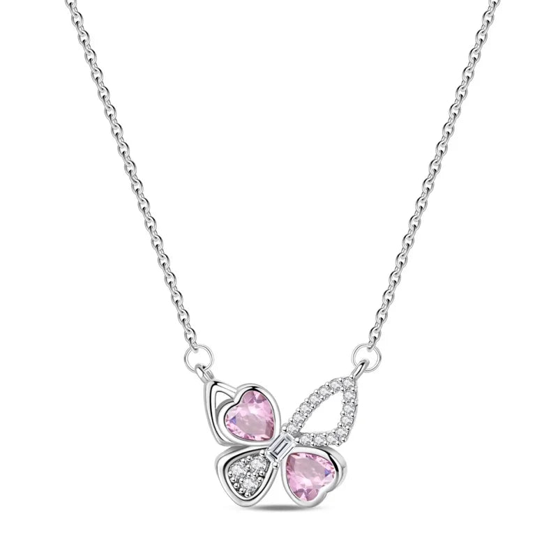 925 Sterling Silver Pink Heart & Infinity Necklace for Women Engagement Jewelry Gift