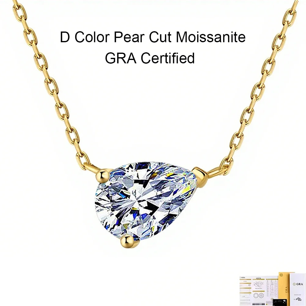 COSYA 1-3CT Pear Cut Moissanite Necklace – 100% 925 Silver & 18K Gold Pendant for Women