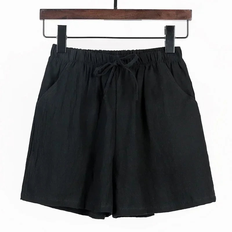 2024 Women’s Cotton Linen Summer Shorts – Casual Solid High Waist Loose Shorts with Pockets | Plus Size Soft Girls Shorts