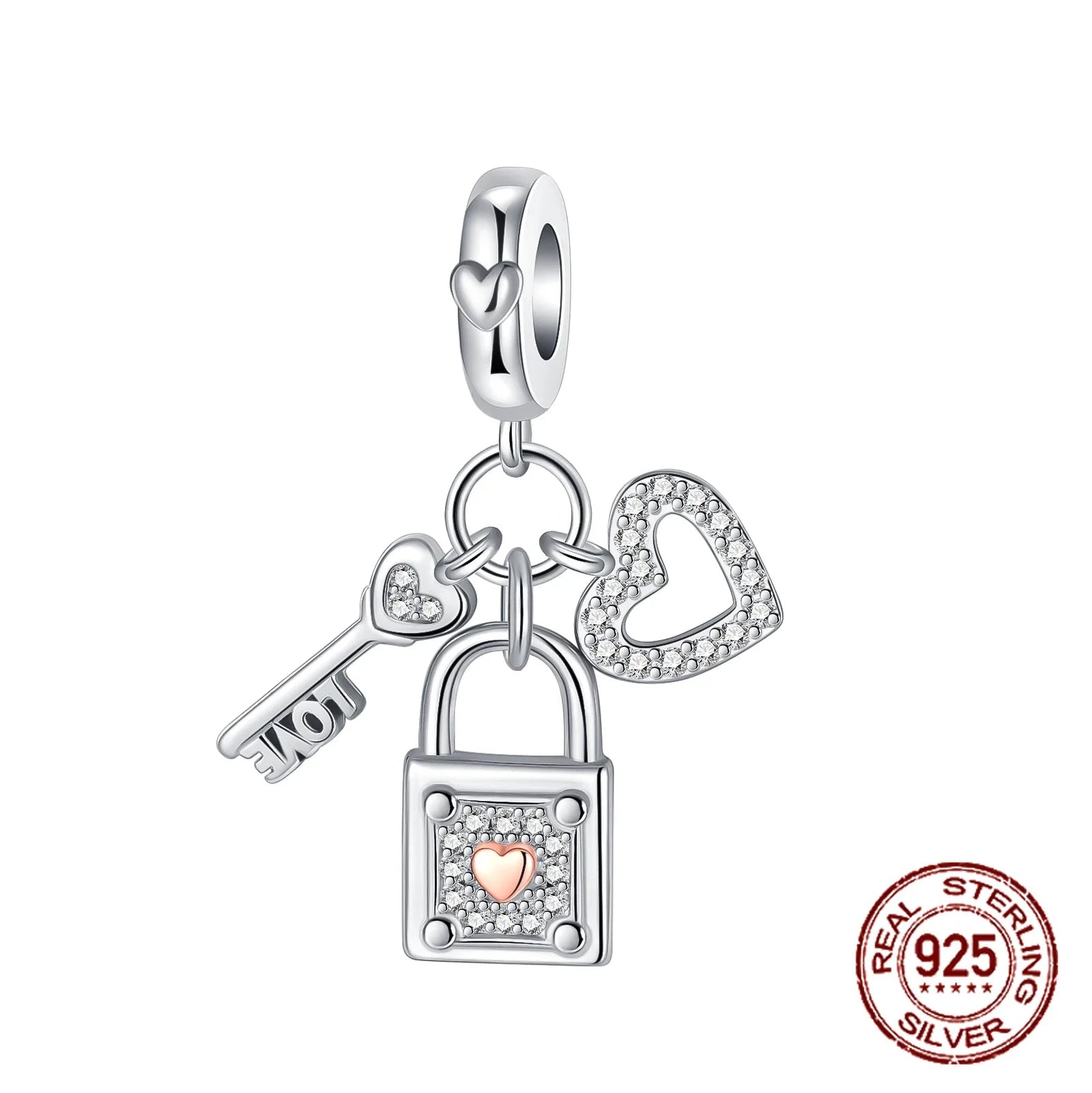 925 Sterling Silver Golden Heart Lock & Birthday Candle Charm | Fit Original Pandora Bracelet DIY Jewelry