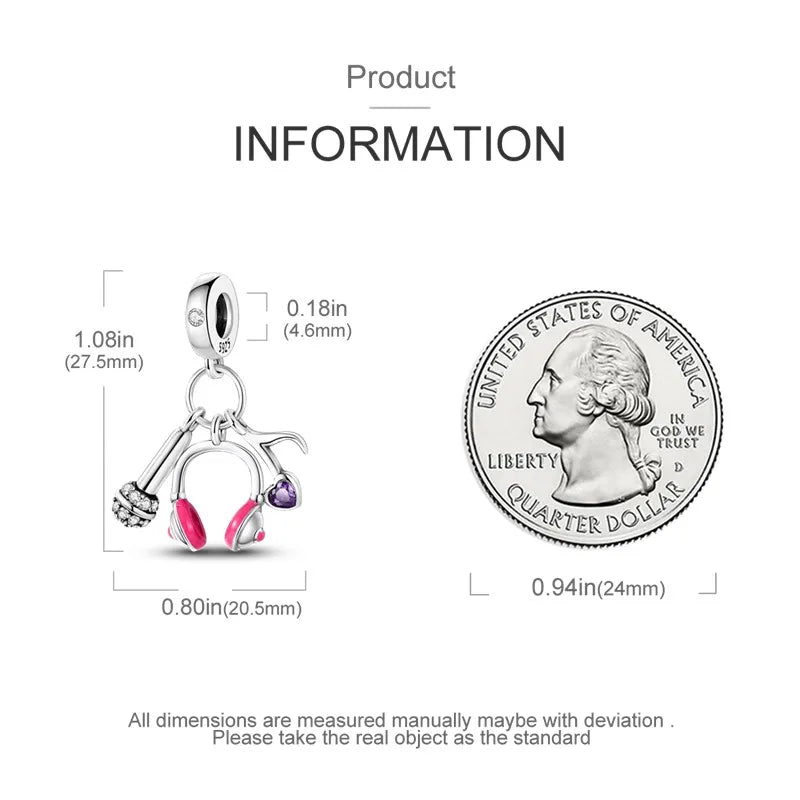 925 Sterling Silver Funny Playable Charms Beads | Smart Watch Tarot Bike Travel Dangle Fit Pandora Bracelet DIY Jewelry