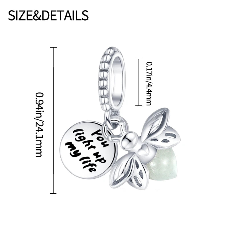 925 Sterling Silver Glow-In-The-Dark Firefly Charm | Fits 3mm Original Bracelet Women’s DIY Jewelry