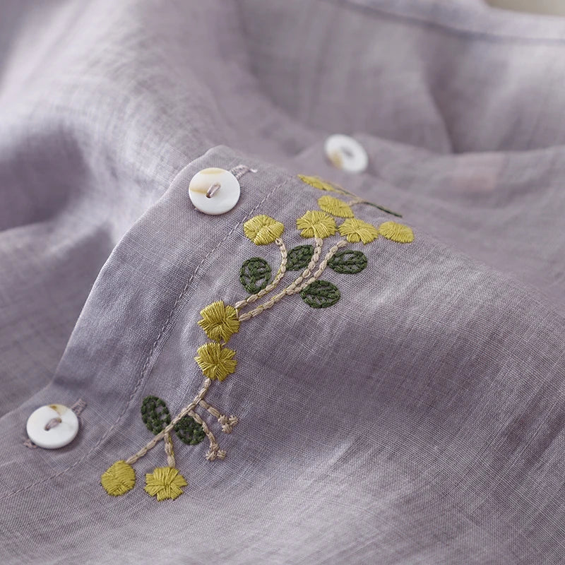 Elegant Embroidered Cotton Linen Long Dress – Women's Loose Waist Slimming Age-Defying Skirt, Spring, Summer & Autumn Fashion