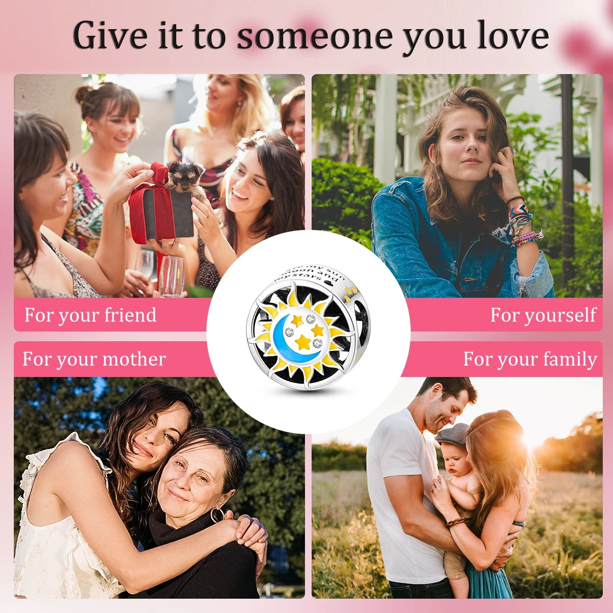 Silver Plated Colorful Glowing Moon & Stars Rainbow Dangle Charms | Fit Original Bracelet & Necklace | Women’s Jewelry Beads