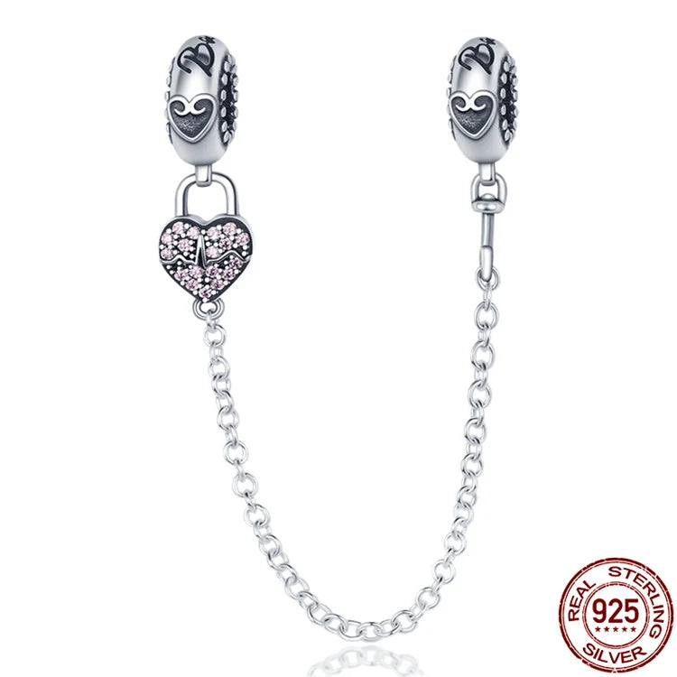 925 Sterling Silver Safety Chain Charms for Pandora Bracelets Women Jewelry