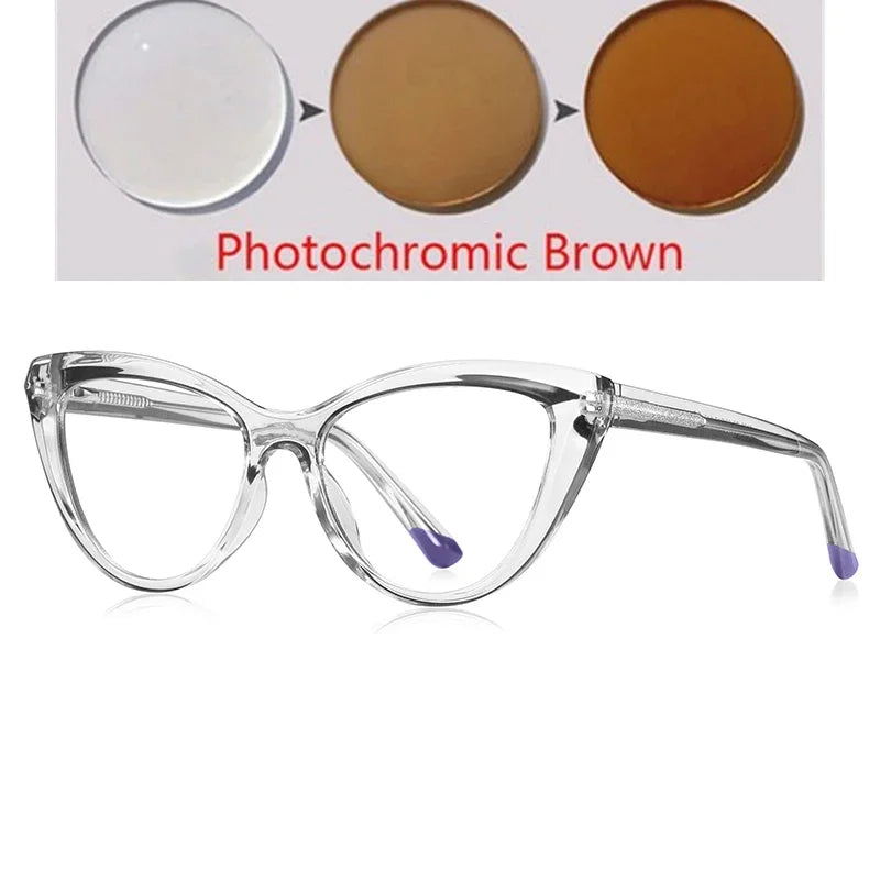 Blue Light Blocking Nearsighted Glasses – Cat Eye Spring Leg Prescription Spectacles for Women (-0.5 to -6.0)