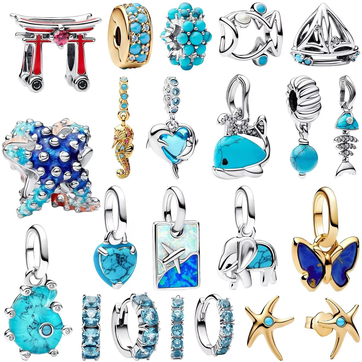 925 Sterling Silver Summer Ocean Charms | Pearl Shell Octopus Clip Beads & Jewelry Set for Women