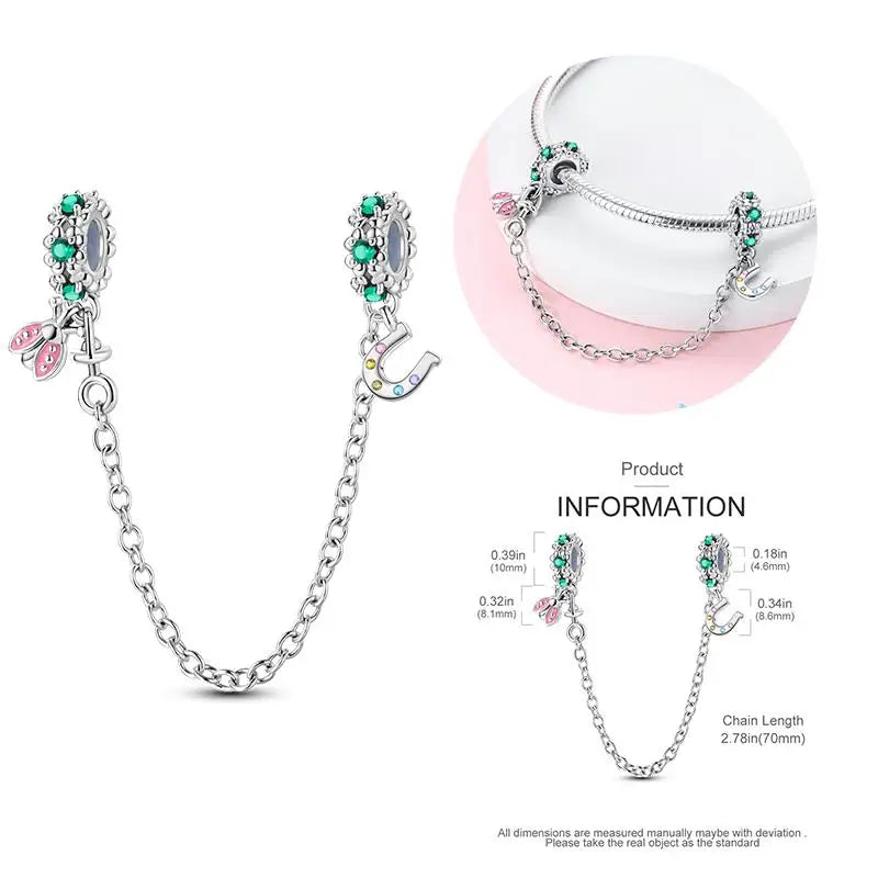 925 Sterling Silver Flying Bird & Butterfly Safety Chain Charm Beads for Original 3mm Bracelet – DIY Jewelry Gift