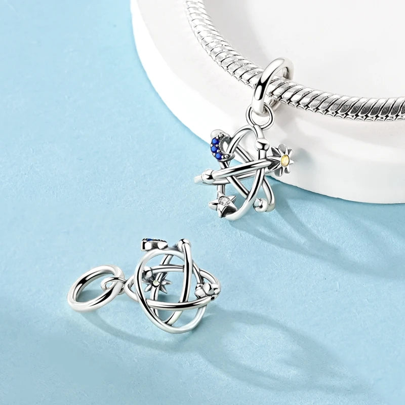 925 Sterling Silver Star, Moon & Watch Cube Charms | Original Beads Fit Bracelet & Pendant DIY Fine Jewelry Gift for Women