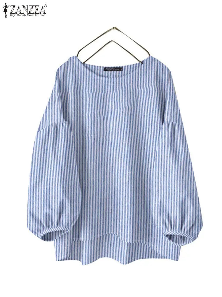 ZANZEA Fashion Striped Work OL Blouse – O-Neck Long Sleeve Loose Vintage Shirt Autumn Women Tops 👚🍂