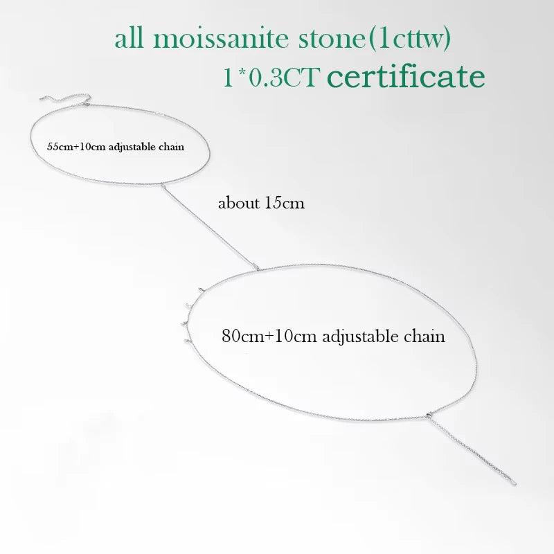 Smyoue Marquise Cut Moissanite Body Chain – Adjustable 925 Silver Plated 18K Jewelry for Women