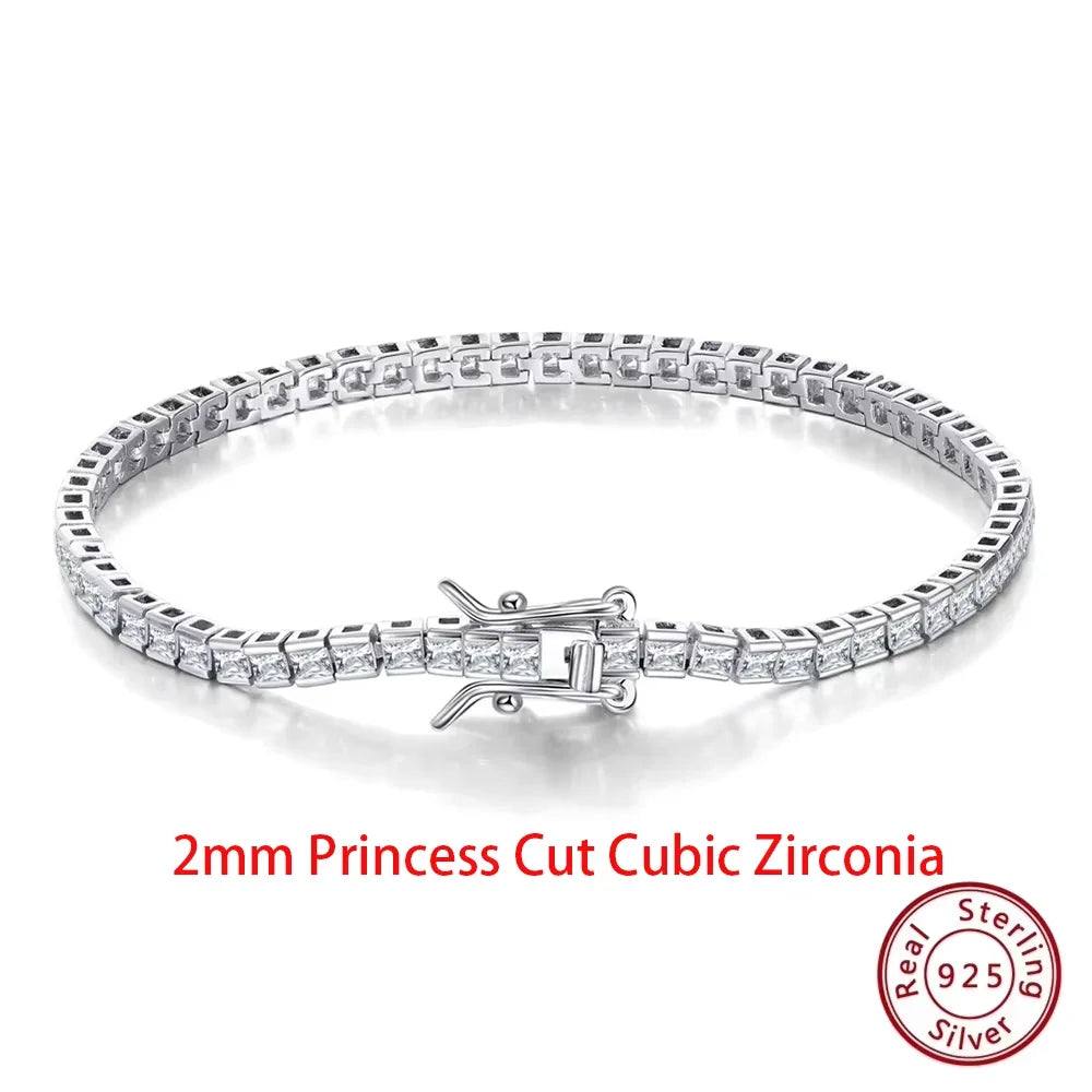 Rinntin Shiny Tennis Bracelet 925 Sterling Silver 1.5/2/3mm Clear Cubic Zirconia for Women Luxury Chain Bracelet Jewelry SB143