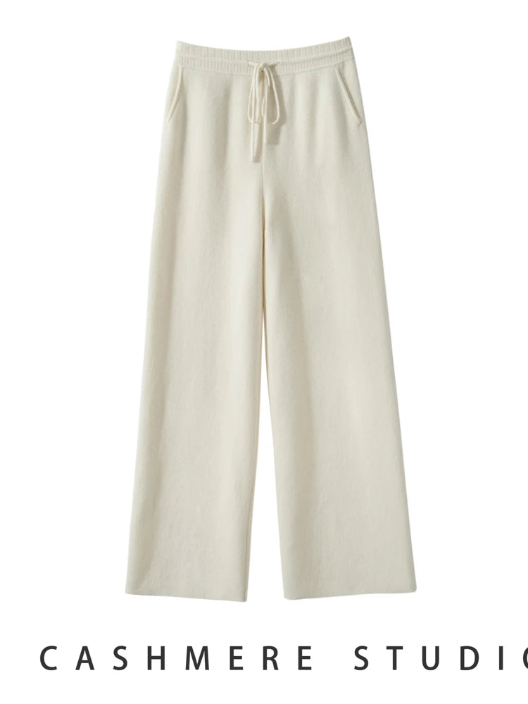 100% Cashmere High Waist Wide Leg Pants | Winter Warm Solid Trousers | Casual Korean Women’s Pants