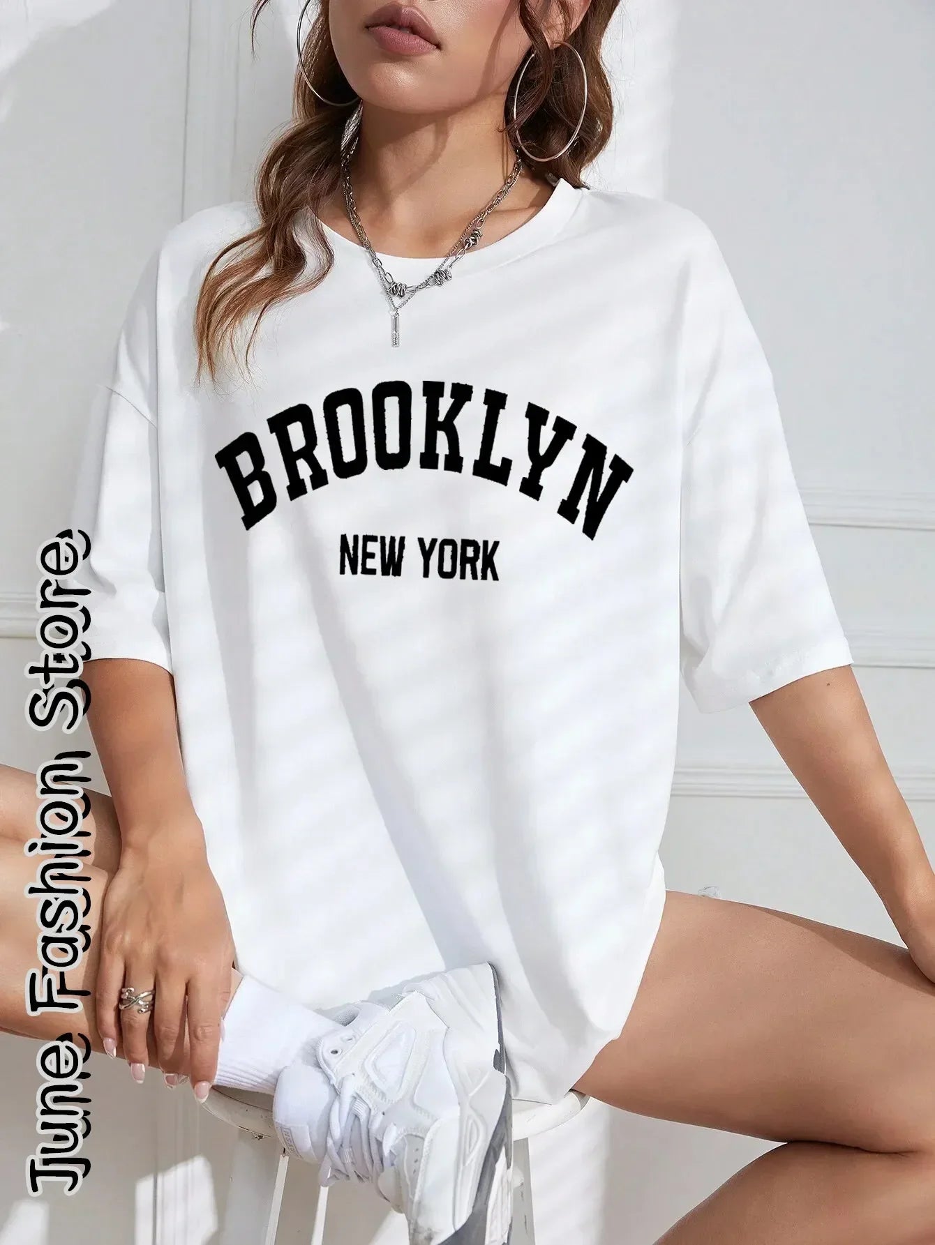 Women’s Round Neck Letter Print T-Shirt | Casual Streetwear Brooklyn New York Retro Summer Top