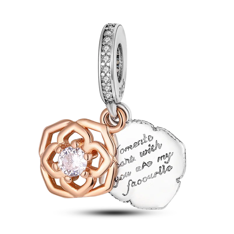 925 Sterling Silver Colorful Charms – Rose, Crown, Rainbow & Heart Dangle Beads Fit Pandora Bracelet & Necklace