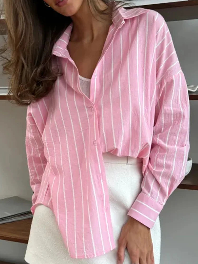 2025 Women’s Summer Striped Long Sleeve Shirt – Lazy Casual Breathable Cardigan Top