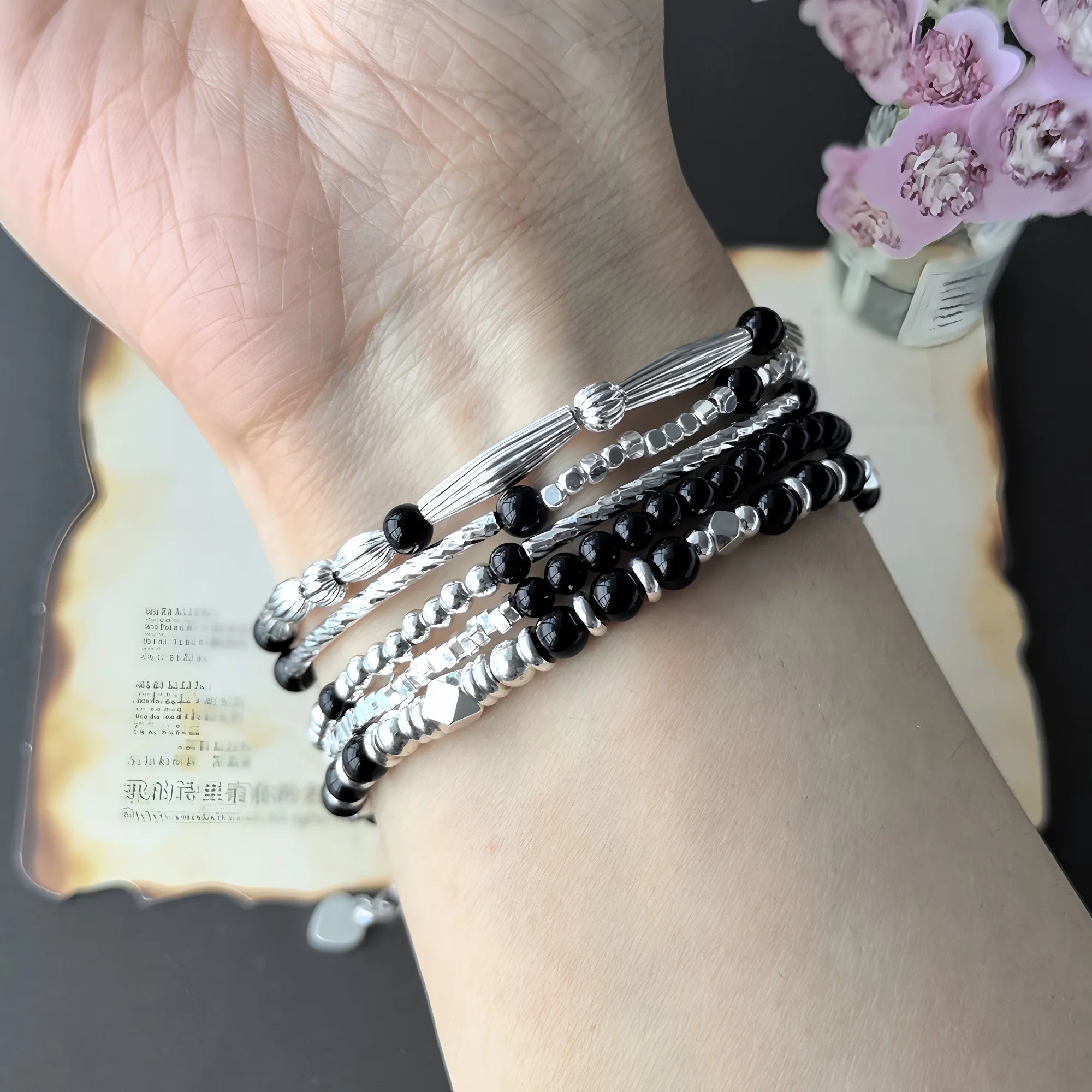 VENTFILLE 925 Sterling Silver Red Agate Bracelet | Flower Pendant Lucky Bead | Original Jewelry Gift for Women