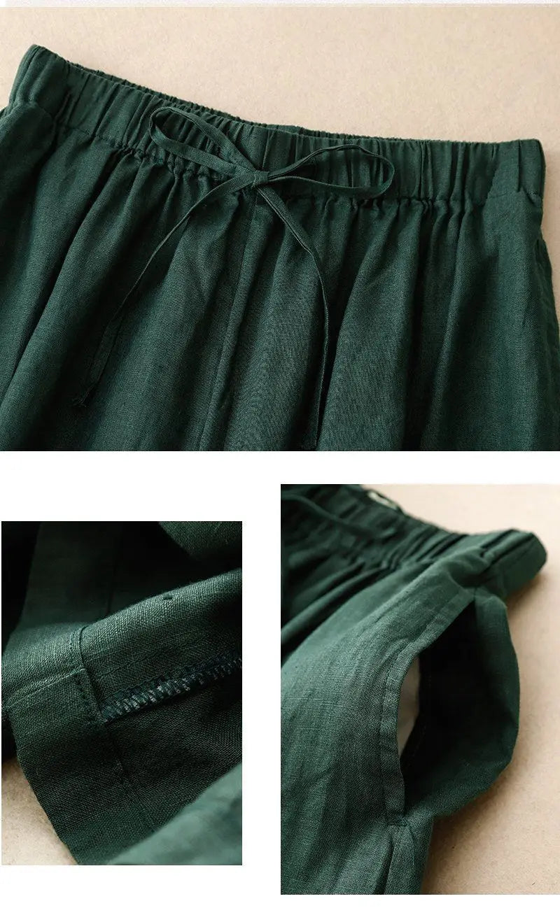 Casual Cotton Linen Pants for Women | Vintage Wide Leg Joggers | Summer Fashion Capri Sweatpants