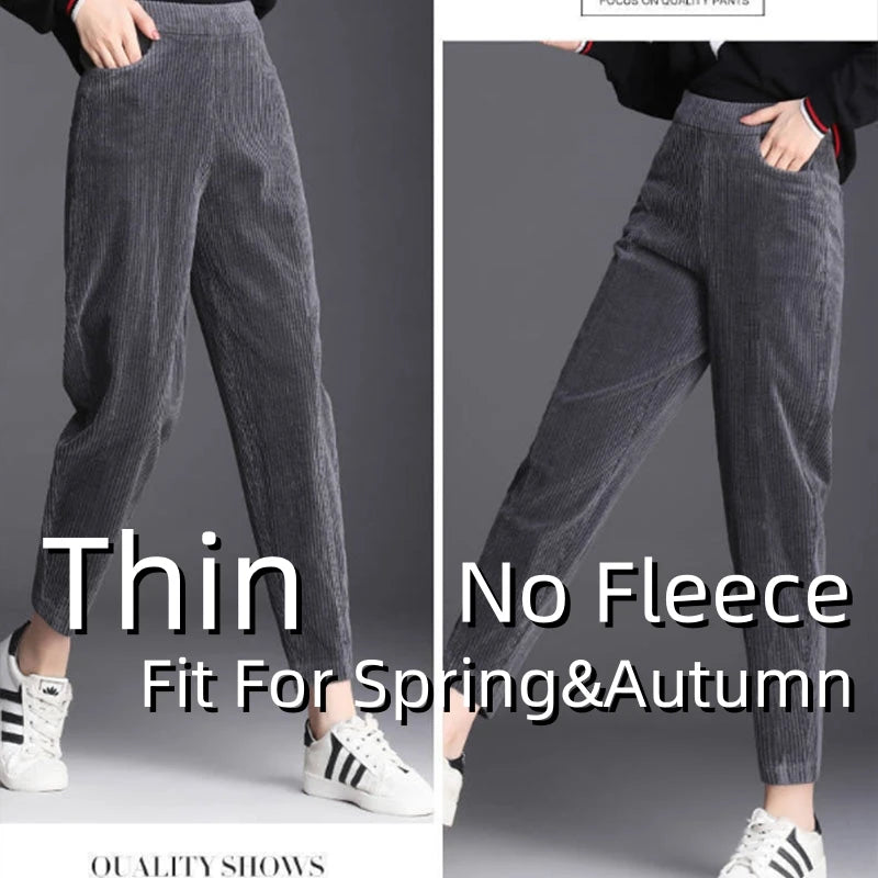 Autumn Winter Women’s Plush Fleece Pencil Pants – High Waist Corduroy Leggings | Elegant Office Trousers
