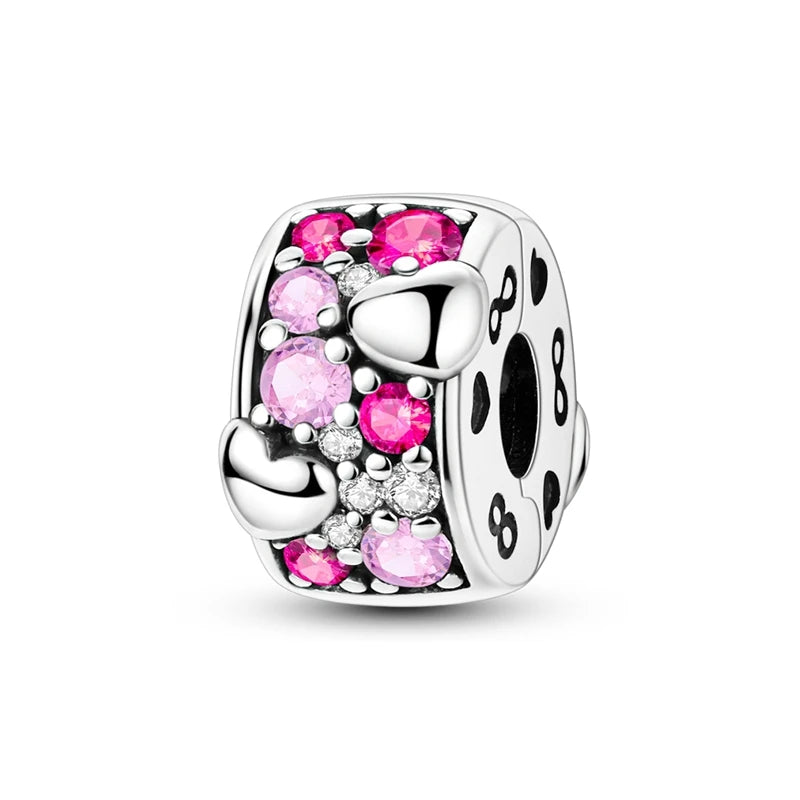 925 Sterling Silver CZ Pave Round Clip Charm – Fits Original Pandora Bracelet & Necklace Jewelry Gift