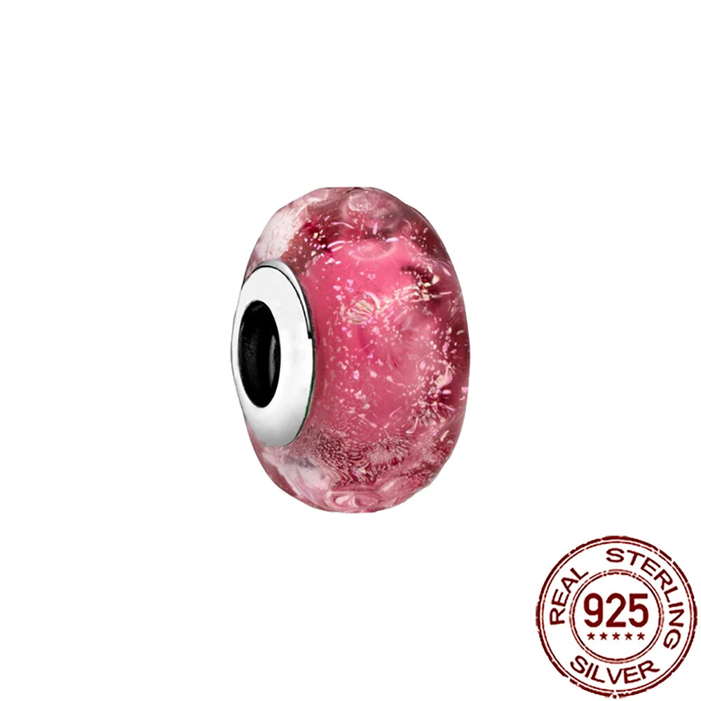 New 925 Sterling Silver Pink Daisy Murano Glass Charm | Cold Enamel Bead Fit Pandora Bracelet & Necklace