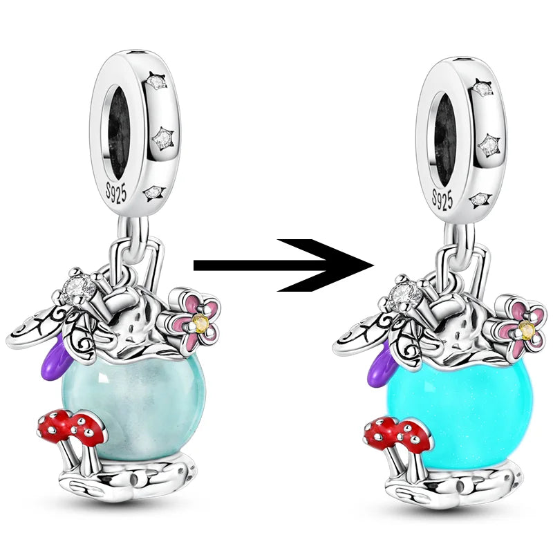 925 Sterling Silver Luminous Golden Firefly Charms | Sparkling Bee & Cat Dangle Beads Fit Original Bracelet DIY Jewelry Gift