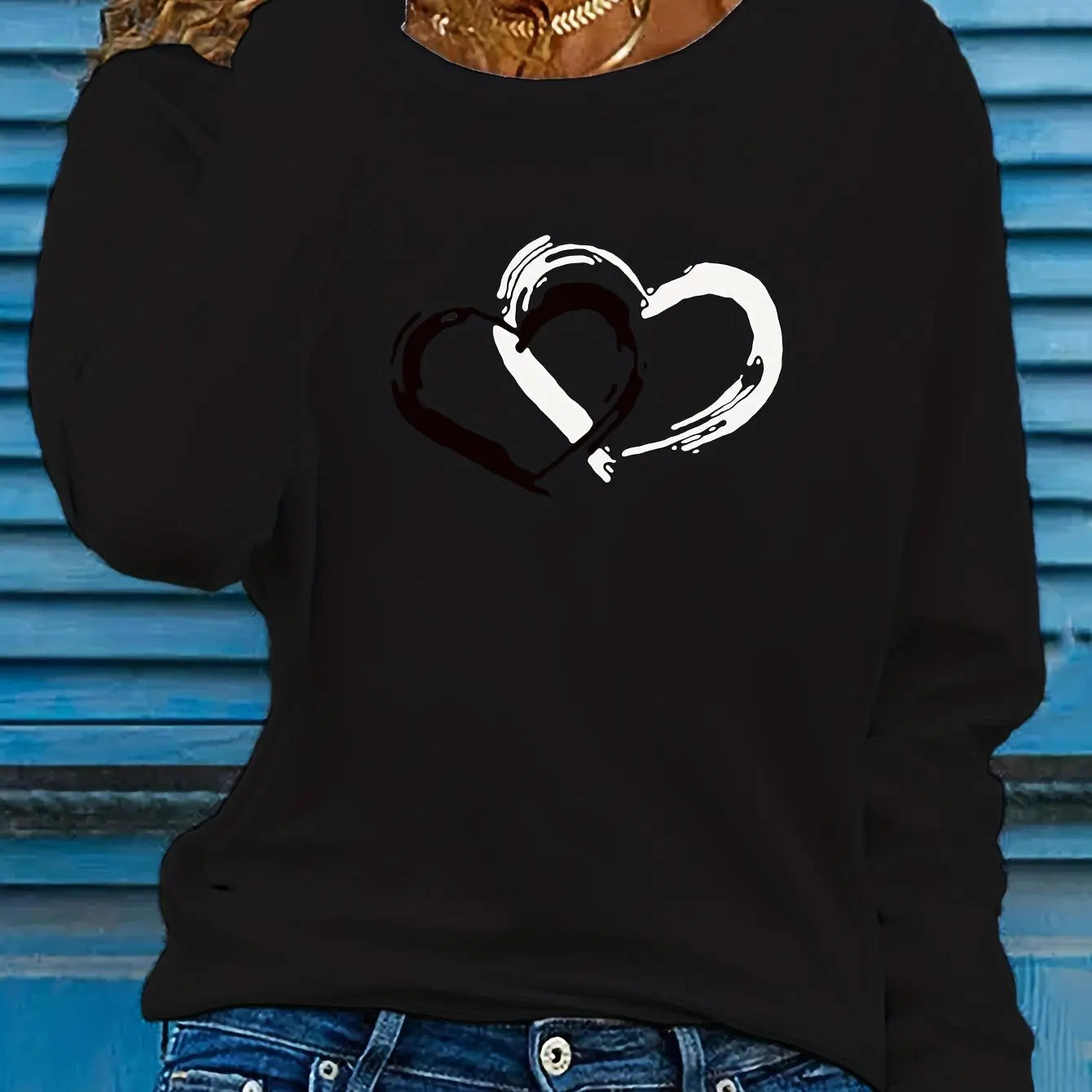 Women's Pink Love Letter Lip Print T-Shirt | Autumn Winter Long Sleeve Top | Loose Comfortable Casual Tee