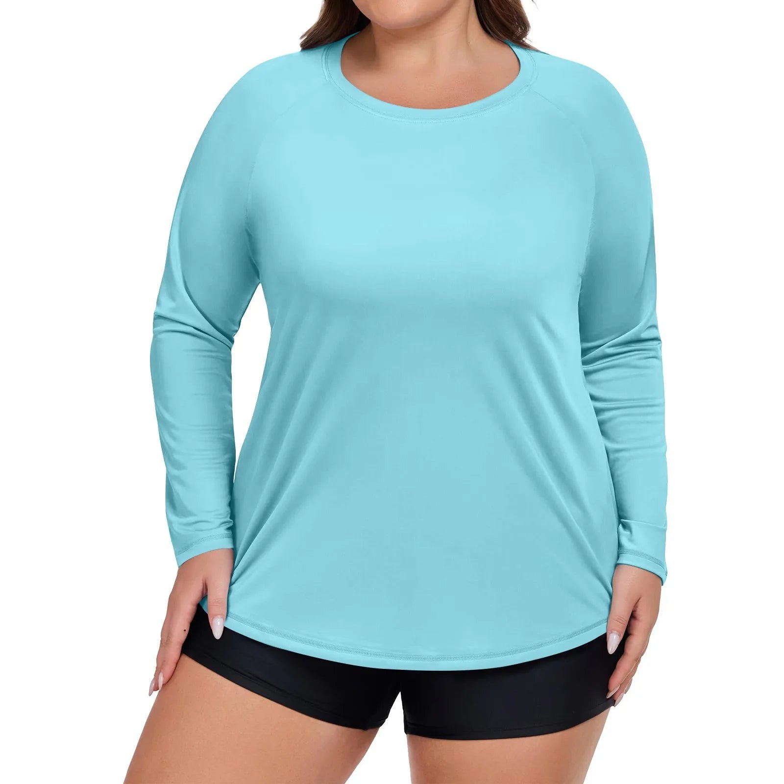 Plus Size Women’s Sport Sunscreen Top – Summer Quick-Drying Long Sleeve Round Neck Tee ☀️👚
