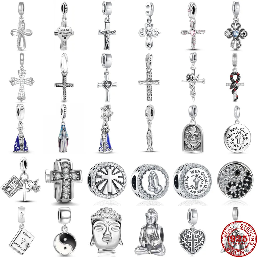 New 925 Sterling Silver Plated Christ Cross Buddha Charm Bead | Fit Original Pendant Bracelet DIY Fashion Jewelry