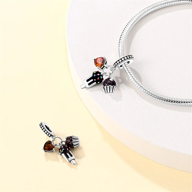925 Sterling Silver Chocolate & Coffee Charm Beads | Fits Original Pandora Bracelet | DIY Jewelry Souvenir Gift