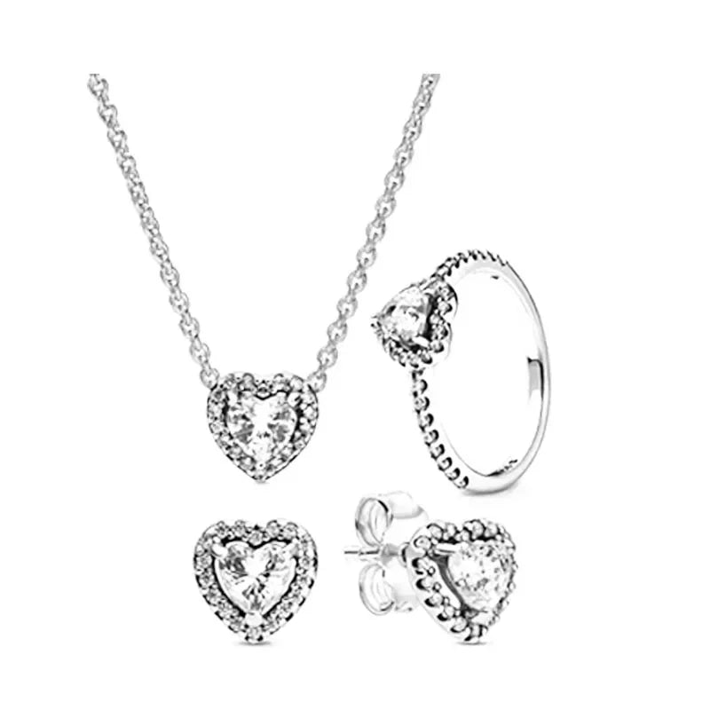 925 Sterling Silver Women’s Jewelry Set | Pink Heart Earrings, Ring & Necklace | Sparkling Luxury Holiday Gift