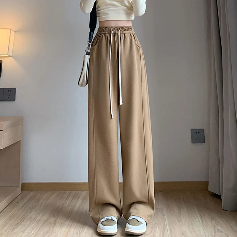 Women’s High Waisted Sweatpants | Casual Slim Fit Drawstring Pants | Korean Straight Leg Trousers