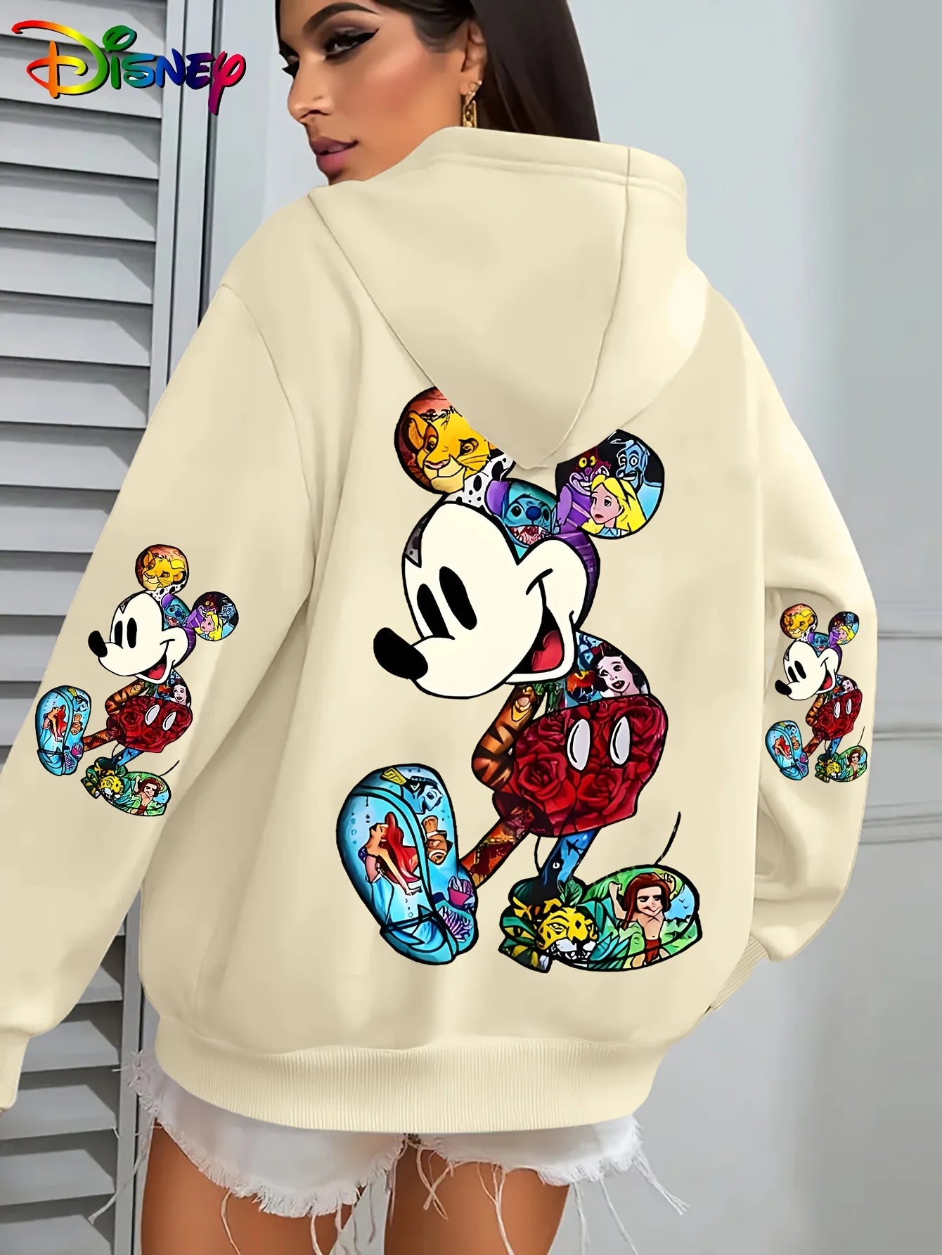 Disney Women’s Big Mickey & Minnie Fleece Hoodie – Cotton Pullover Sweatshirt | Autumn Winter Oversize Long Sleeve Top