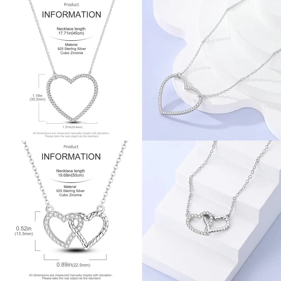 Heart to Heart Necklace 925 Sterling Silver Love Pendant Chain for Women – Wedding & Engagement Fine Jewelry
