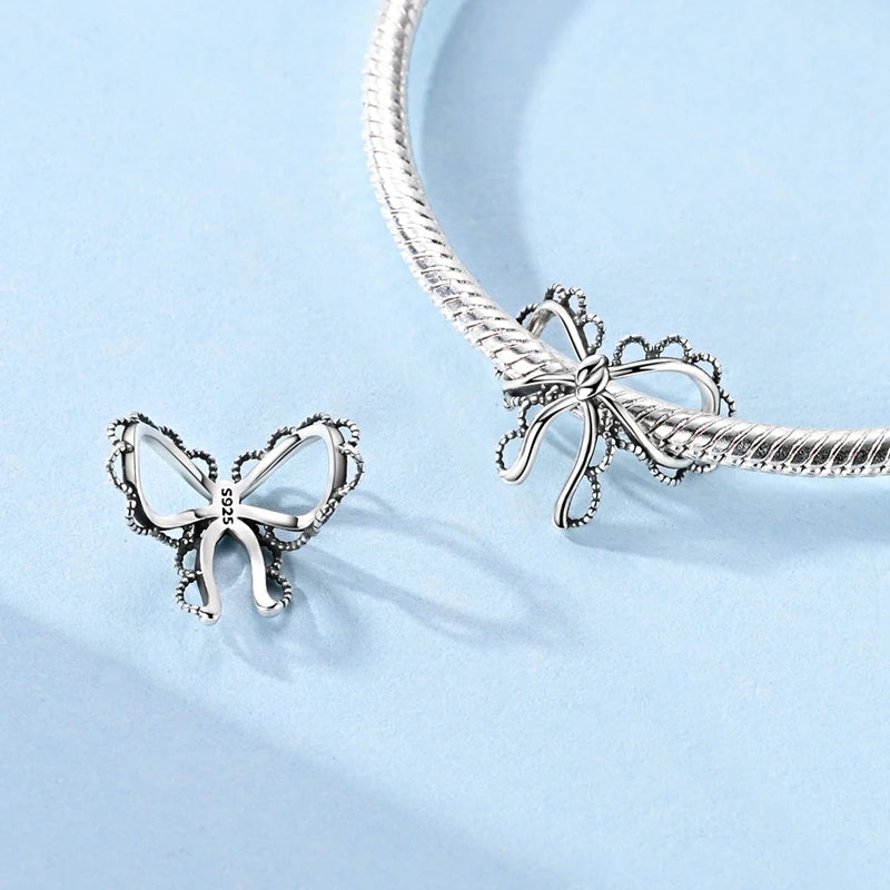 MULA 925 Sterling Silver Bow Charm | Fits Original Snake Chain Bracelet DIY Women’s Fine Jewelry Gift