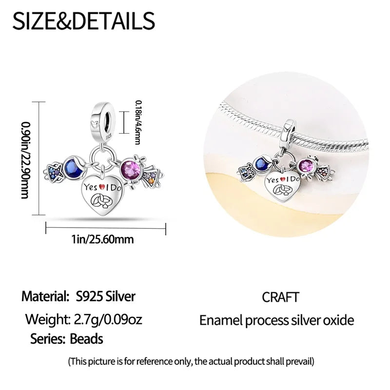 925 Sterling Silver Sweetheart Sister Charm | Fit Original Pandora & 3mm Bracelets DIY Jewelry Gift for Women