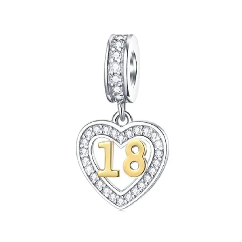 925 Silver Lucky Number Charms 16, 18, 21, 40 – Anniversary & Birthday DIY Bracelet Beads