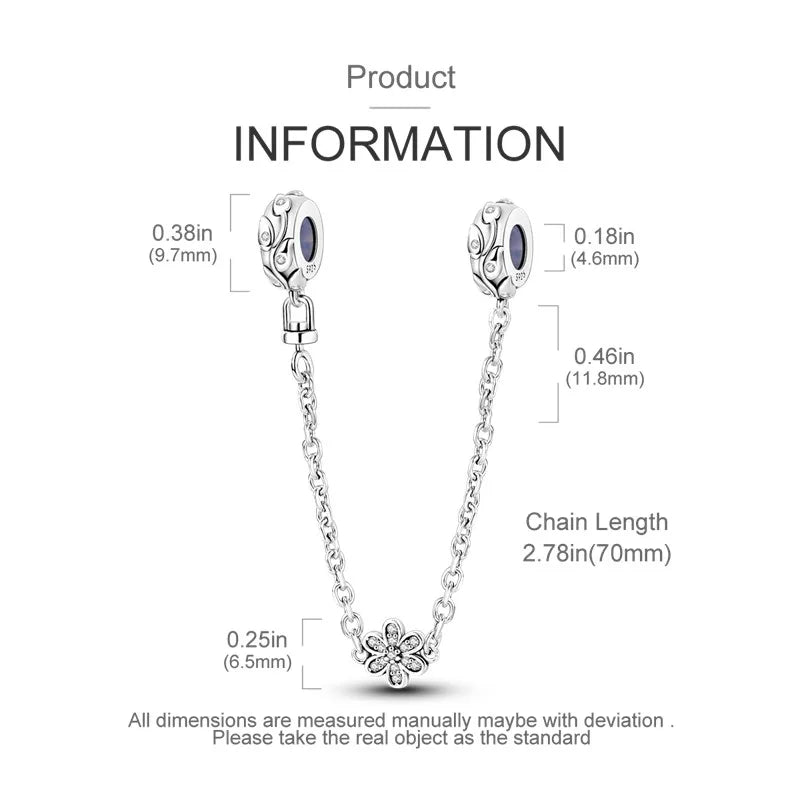 925 Sterling Silver Star Moon Safety Chain Charm | Pandora Fit Jewelry