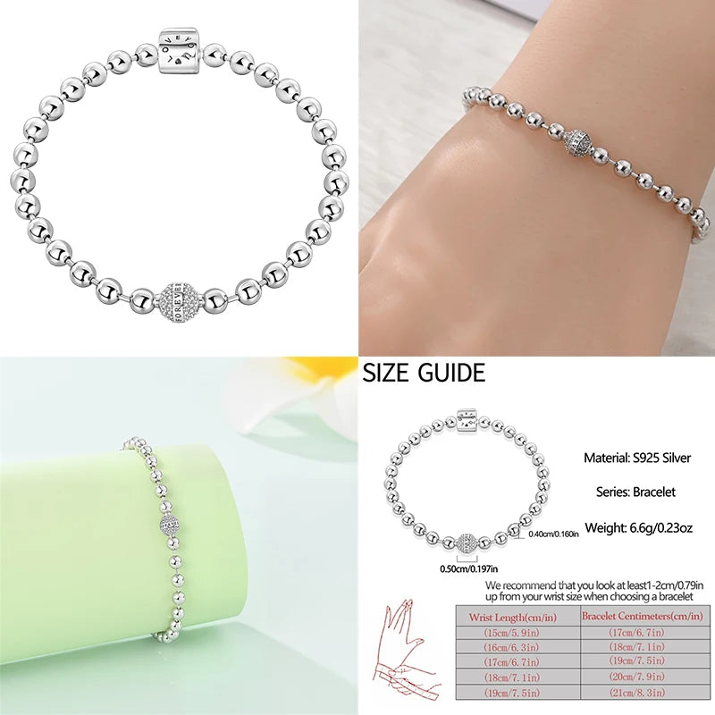 925 Sterling Silver Heart Moon Sun Clasp Charm Bracelet | 17–20CM Original Bracelet for Women | Fits Pandora DIY Beads Jewelry