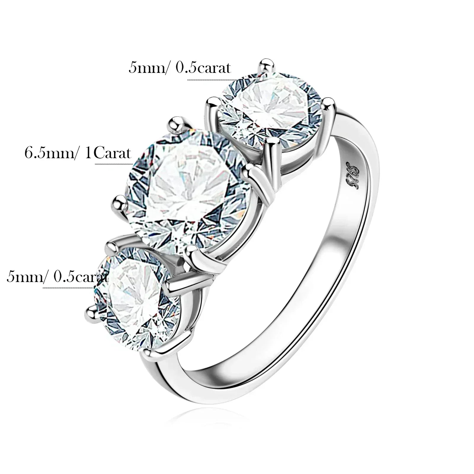 4 Carat Moissanite Diamond Engagement Ring – 925 Sterling Silver Three-Stone Wedding Band for Women