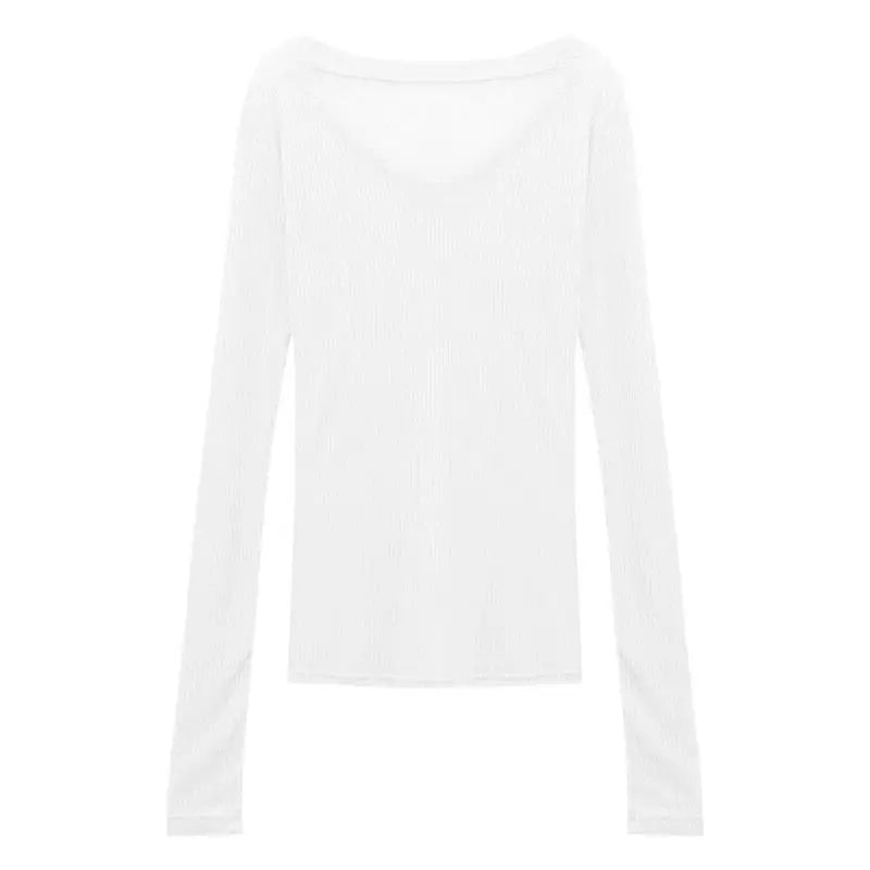 Slim Fit V-Neck Transparent Knitted Top for Women | Autumn 2024 Elegant Long Sleeve Thin Sweater | Classic Commuter Style