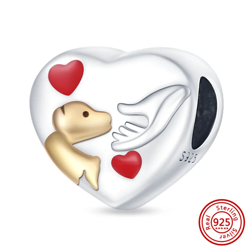 New 925 Sterling Silver Heart Paw Print Bone Clover Flower Heartbeat Charms | Fit Original Bracelet Women Jewelry Gift