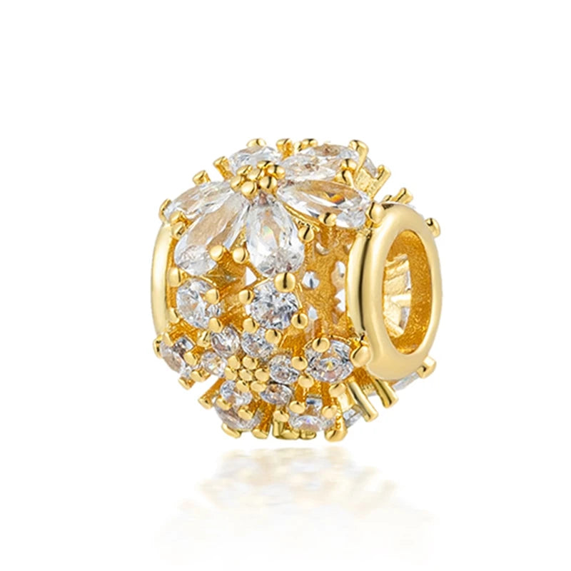 Sparkling Gold Plated Heart & Flower Clip Dangle Charm Beads | Fits Original Snake Bracelet & Necklace | DIY Jewelry Gift for Women